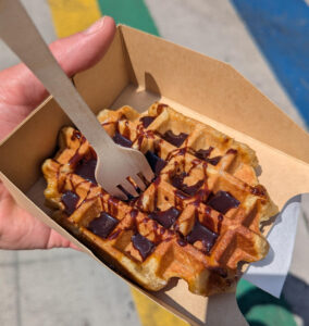 Belgium waffle with chocolate sauce