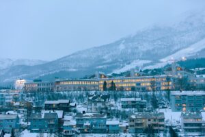 UiT campus on a snowy day in Norway.