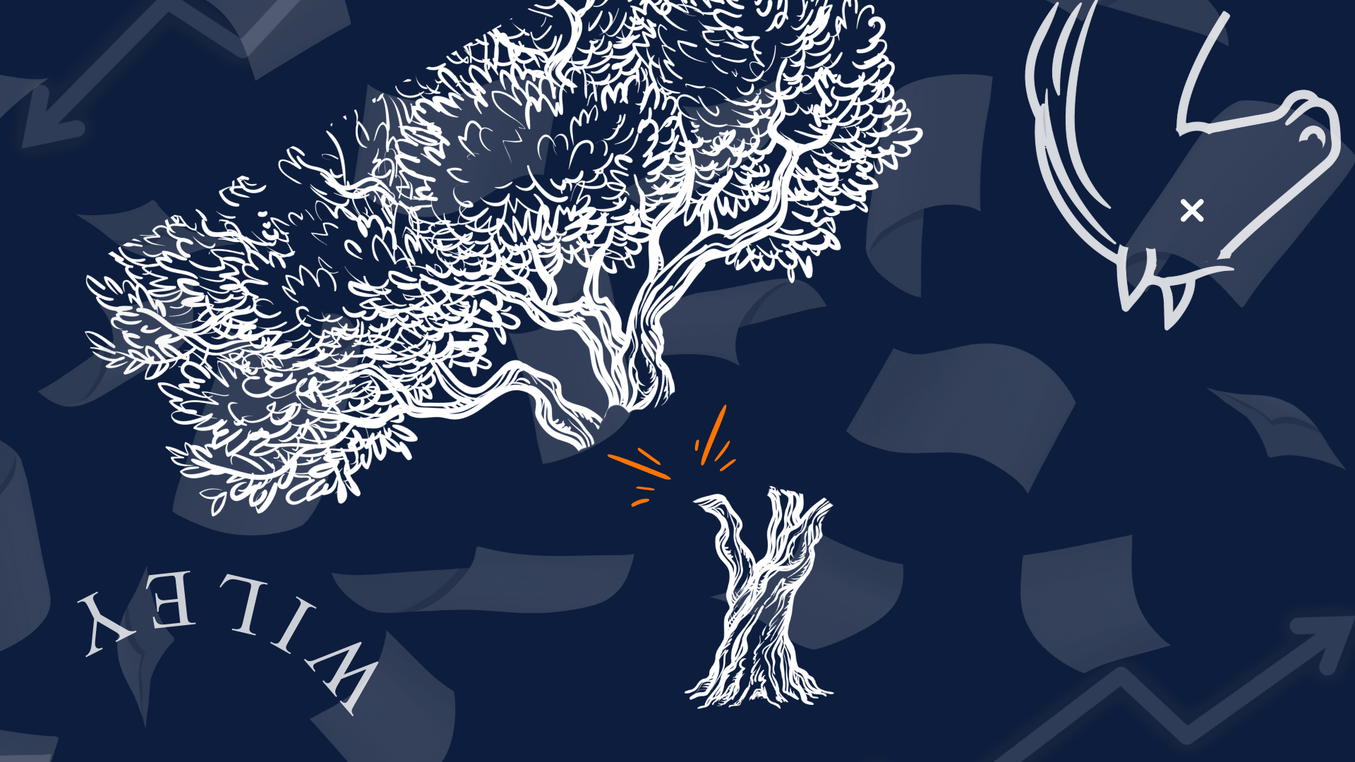 broken tree, upside down horse head, world wiley upside down