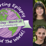 purple day logo and 4 portraits of the writers