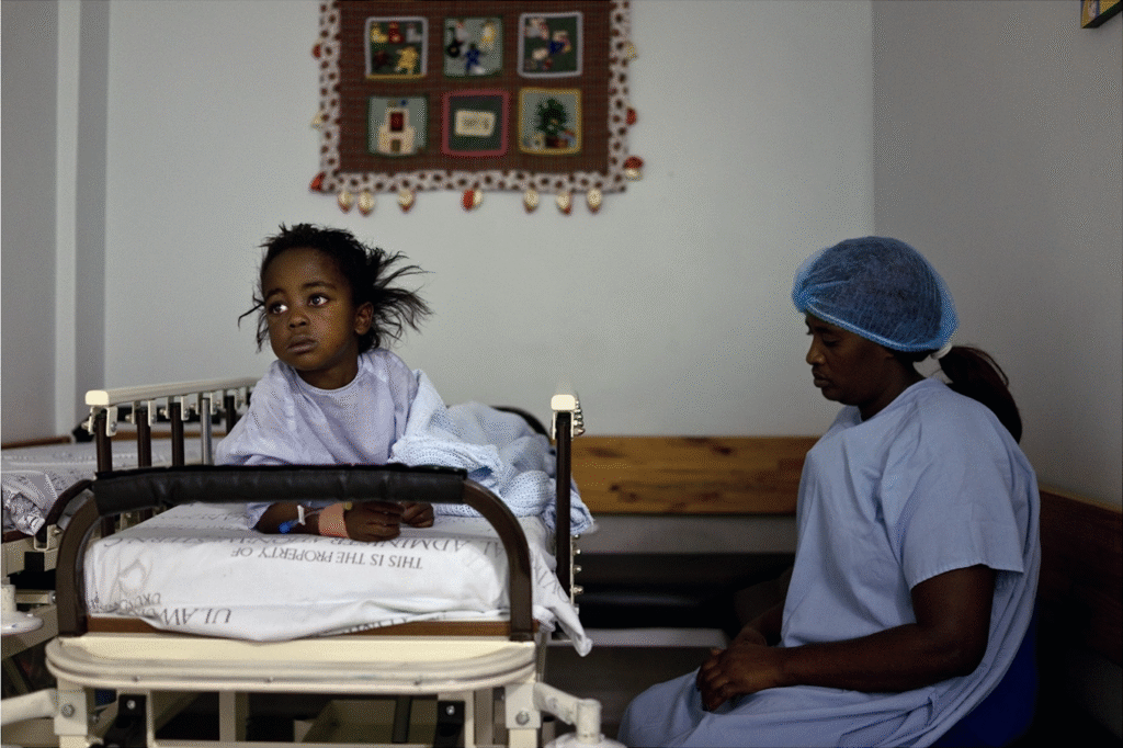 Girl in bed in ward waiting for surgery