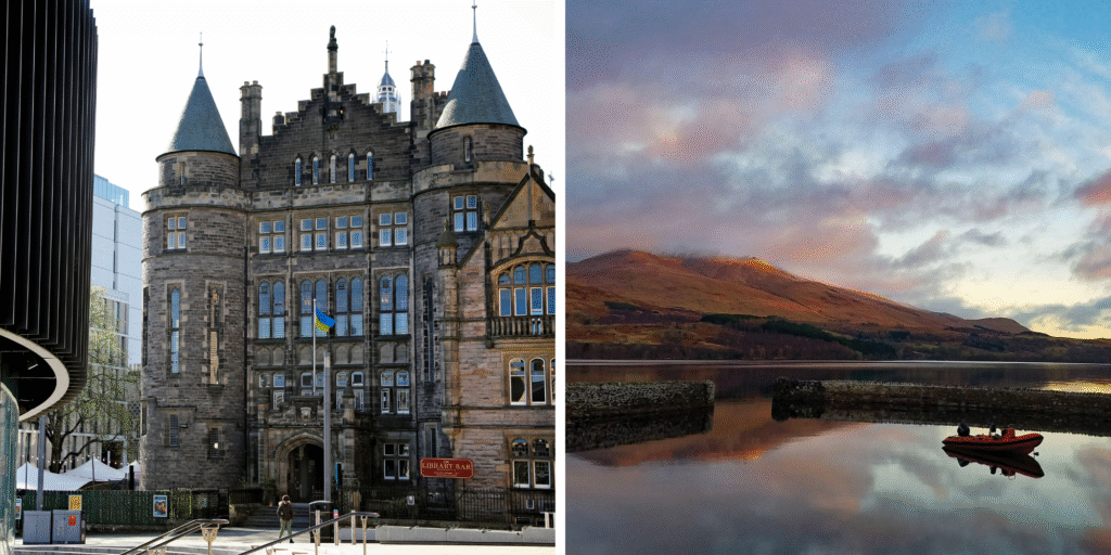 Image of Teviot Row House and hills overlooking Loch Tay