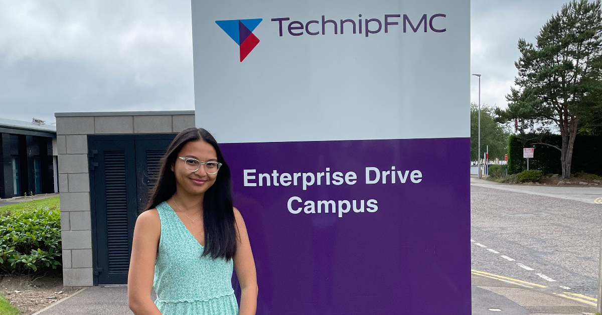 Claire outside Technip FMC in Aberdeen