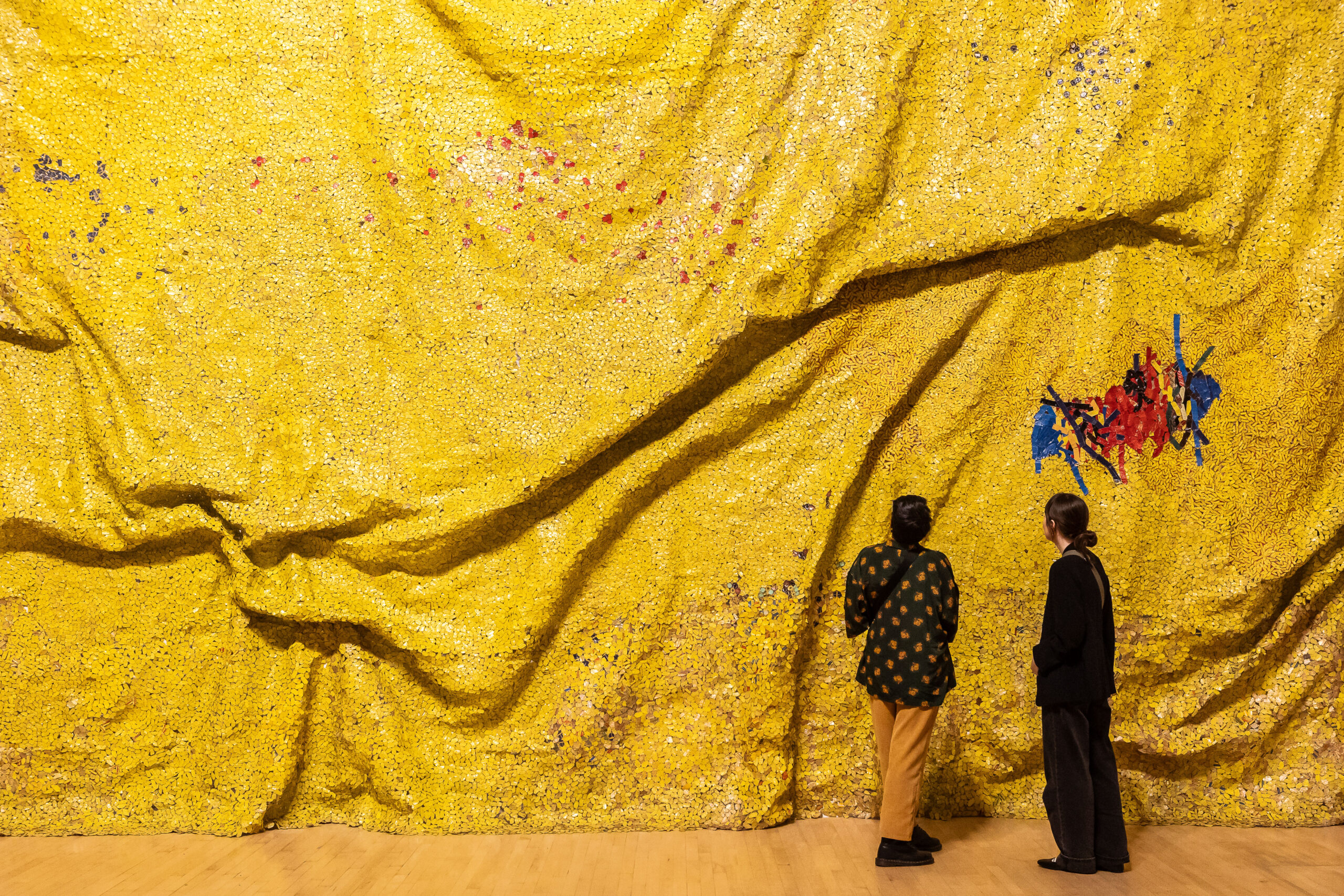 El Anatsui, 'Scottish Mission Book Depot Keta', 2024. Opening Reception. Courtesy Talbot Rice Gallery, University of Edinburgh. Photo: Sally Jubb