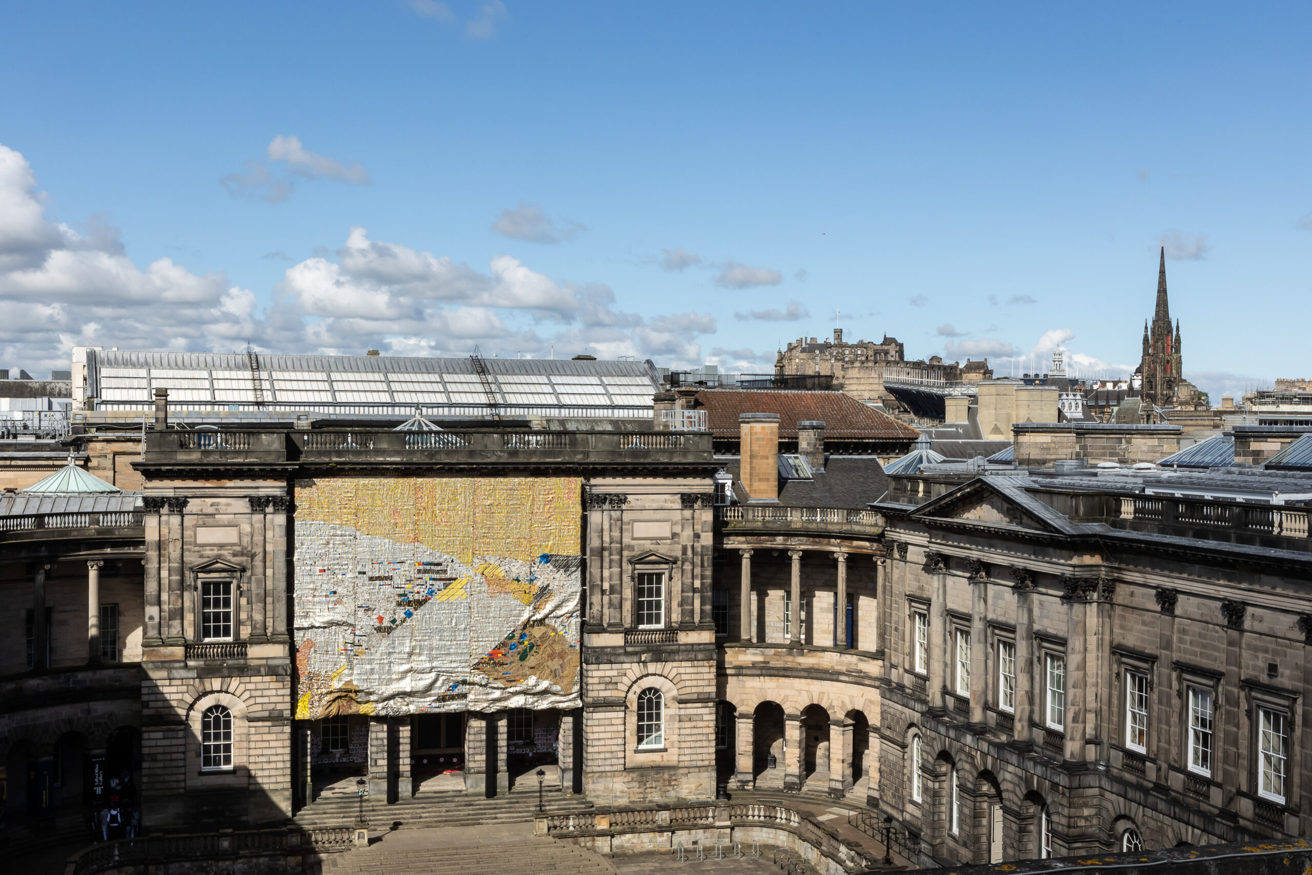El Anatsui, 'TSIATSIA - Searching for Connection', 2013, Aluminium and copper wire. Installation view. Courtesy Talbot Rice Gallery, University of Edinburgh. Photo: Sally Jubb