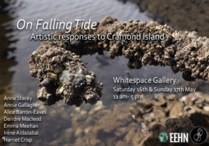 Poster for exhibition, with tidal rocks emerging from the water as the background image.