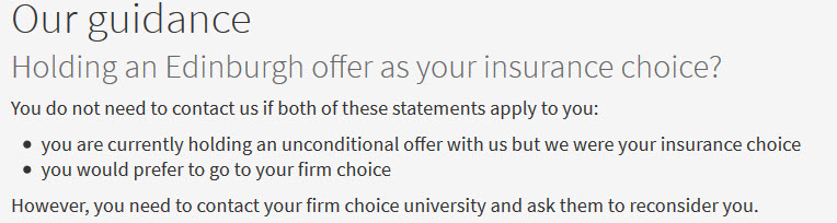 Bulleted list in revised grades guidance. Bullets describe the two conditions you need to meet for when to not contact the University when you hold Edinburgh as your insurance choice.
