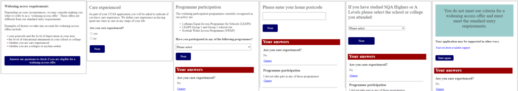 Questions asked in the eligibility checker