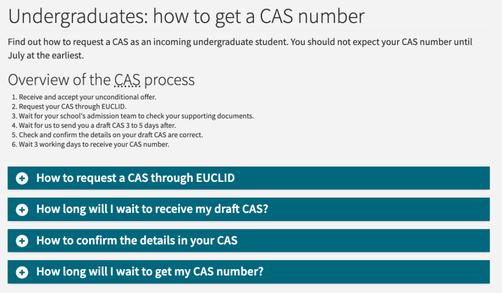 Our new CAS content showing a numbered list of actions for the student to take.