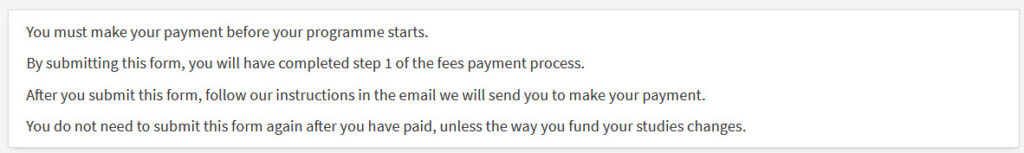 The payment instructions prompt text if a student still needs to pay.