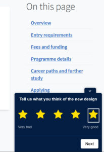 Screengrab of a webpage highlighting the hotjar 5 star rating interface