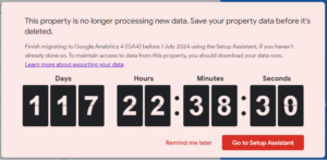 screenshot from Universal Analytics page showing a countdown of 117 days until the data is deleted.