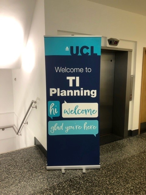 Welcome sign at the entrance to the UCL building