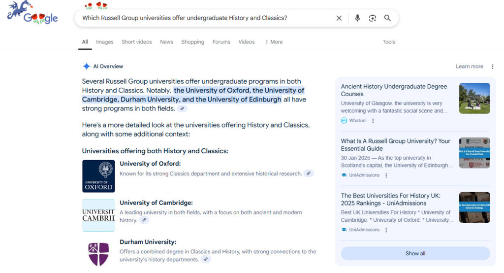 Screenshot of the Google AI Overview.
