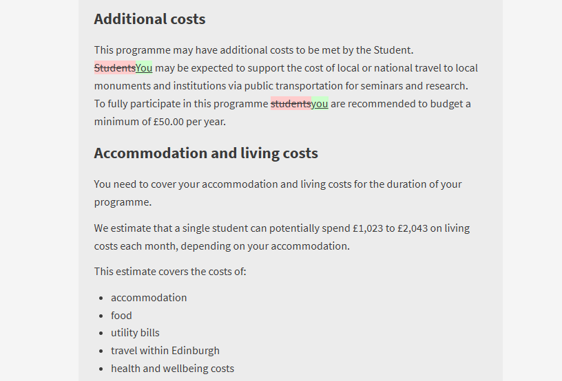 In-line revisions comparison