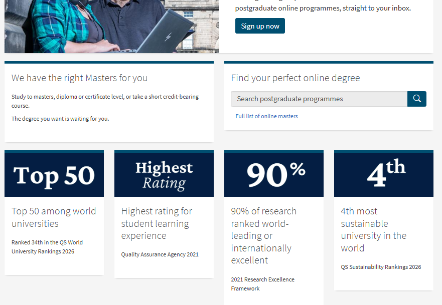 Online learning campaign page with online-specific pre-filtered search box