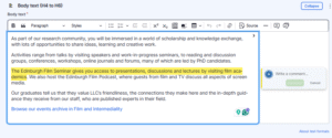 Screenshot of text with yellow highlighted text and a comment section in the sidebar.