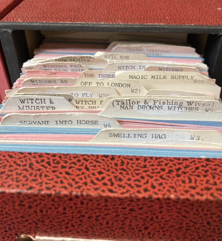 Open drawer of an index card collection
