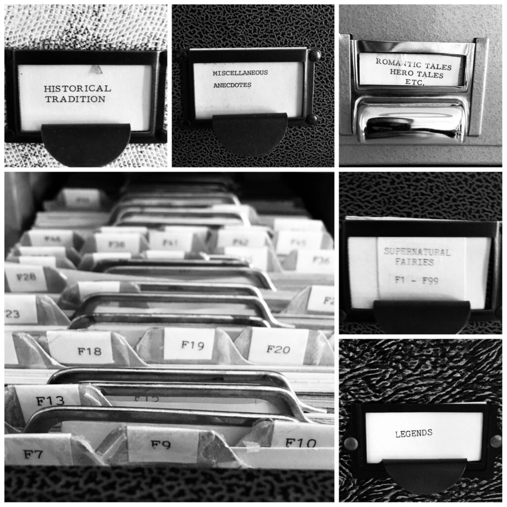 a collage of black and white images of small index card drawers