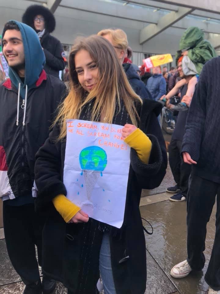 Me with poster protesting for climate change.