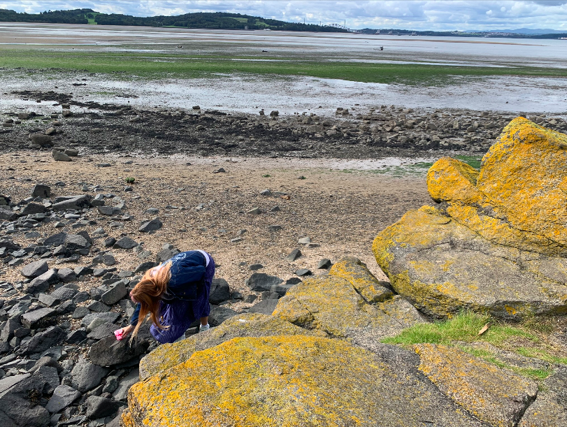 Girl searches for shells on the beach