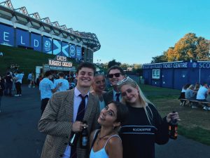 People watching the varsity rugby game at Murrayfield.