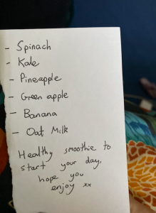 A note for a smoothie