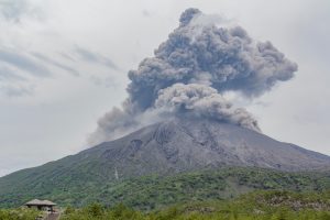 A photograph of the volcano "Sakurajima" in eruption