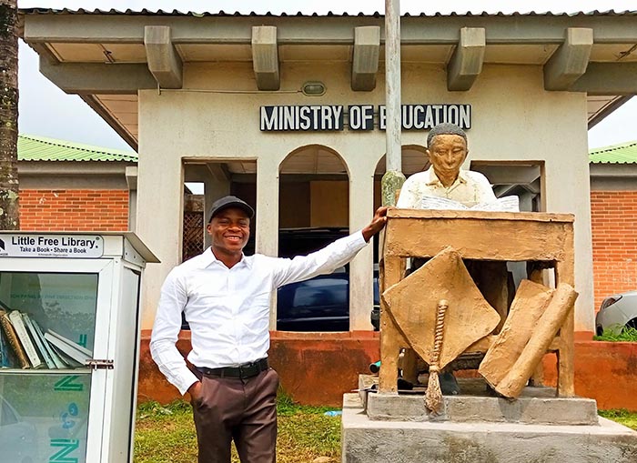 Ademiku outside the Ministry of Education in Nigeria