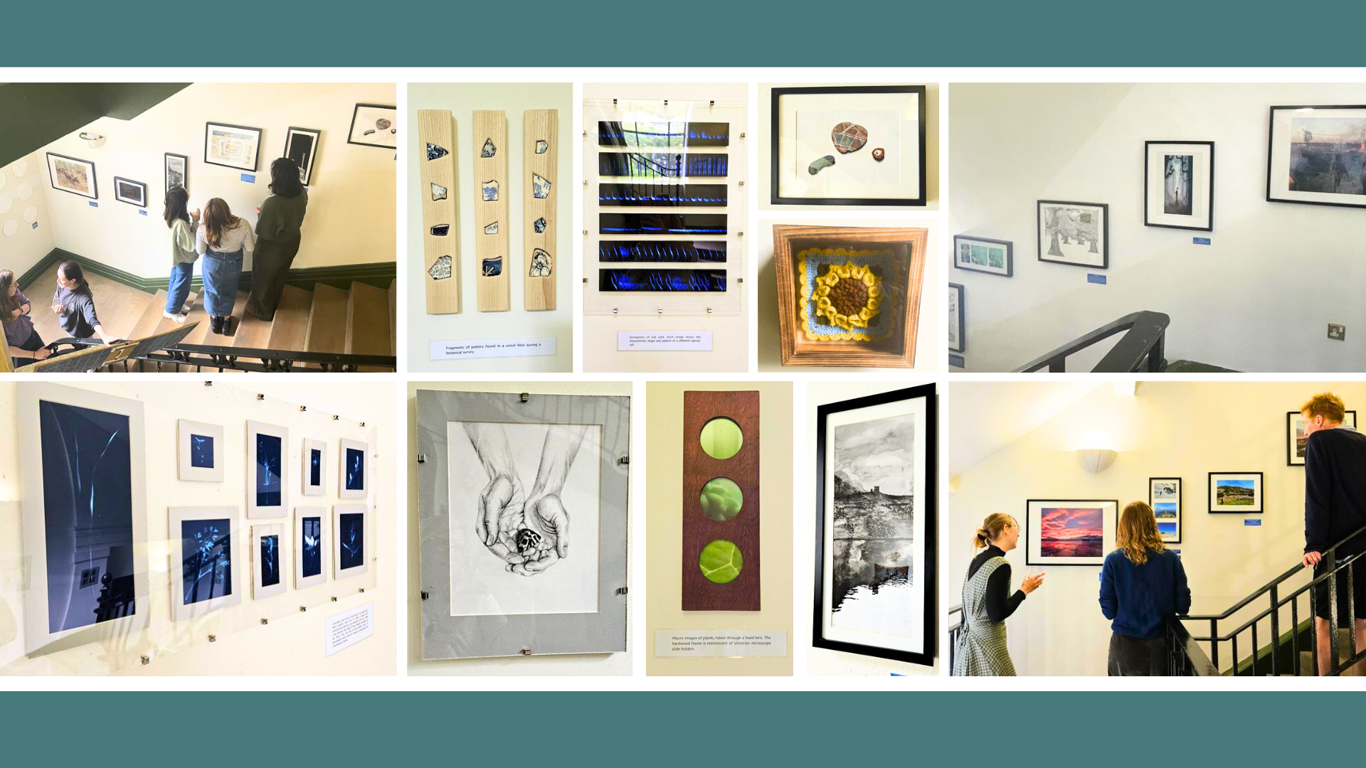 Collage of artworks on display in Crew