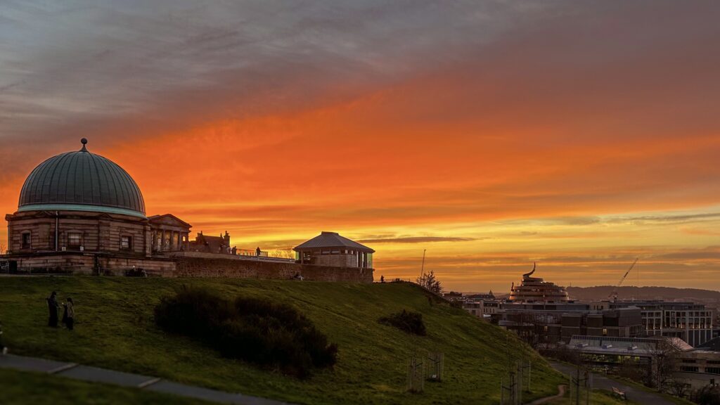 The sunset is captured while standing on top of Calton Hill