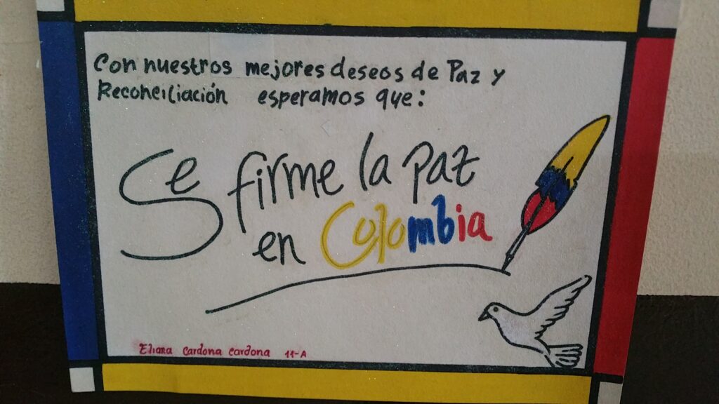 Photo: School-Children in Pereira draw their hopes for peace, August 2016, by Gwen Burnyeat.