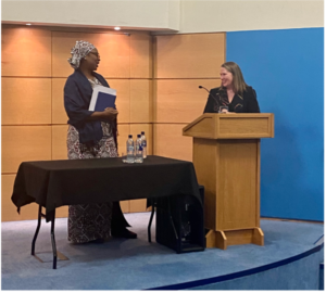 Ms Mama Fatima Singhateh is being presented by Dr Kasey McCall-Smith, Director of the GJA. 