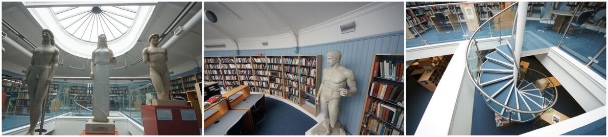 Three photographs showing the interior of the Student Research Rooms in the School of History, Classics and Archaeology at the University of Edinburgh.