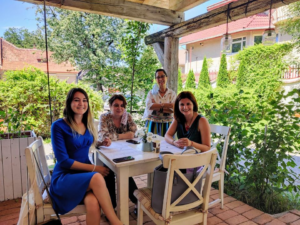 Image of Liliana Stefanescu Goanga, a lawyer; Andrea Fedor and Elena Beloiu from the Women’s Got Involved Association, Laura Albu from the CMSC project team at the IJCC project meeting in July 2020 in Brasov.