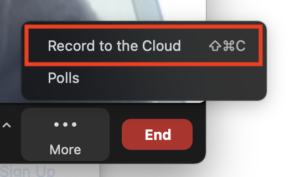 screen grab showing "record to the cloud" option