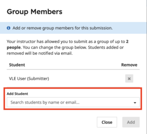 screen grab showing the groups members modal for Gradescope