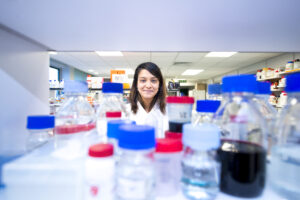 Dr. Vidya Rajasekaran-Sutherland in the lab