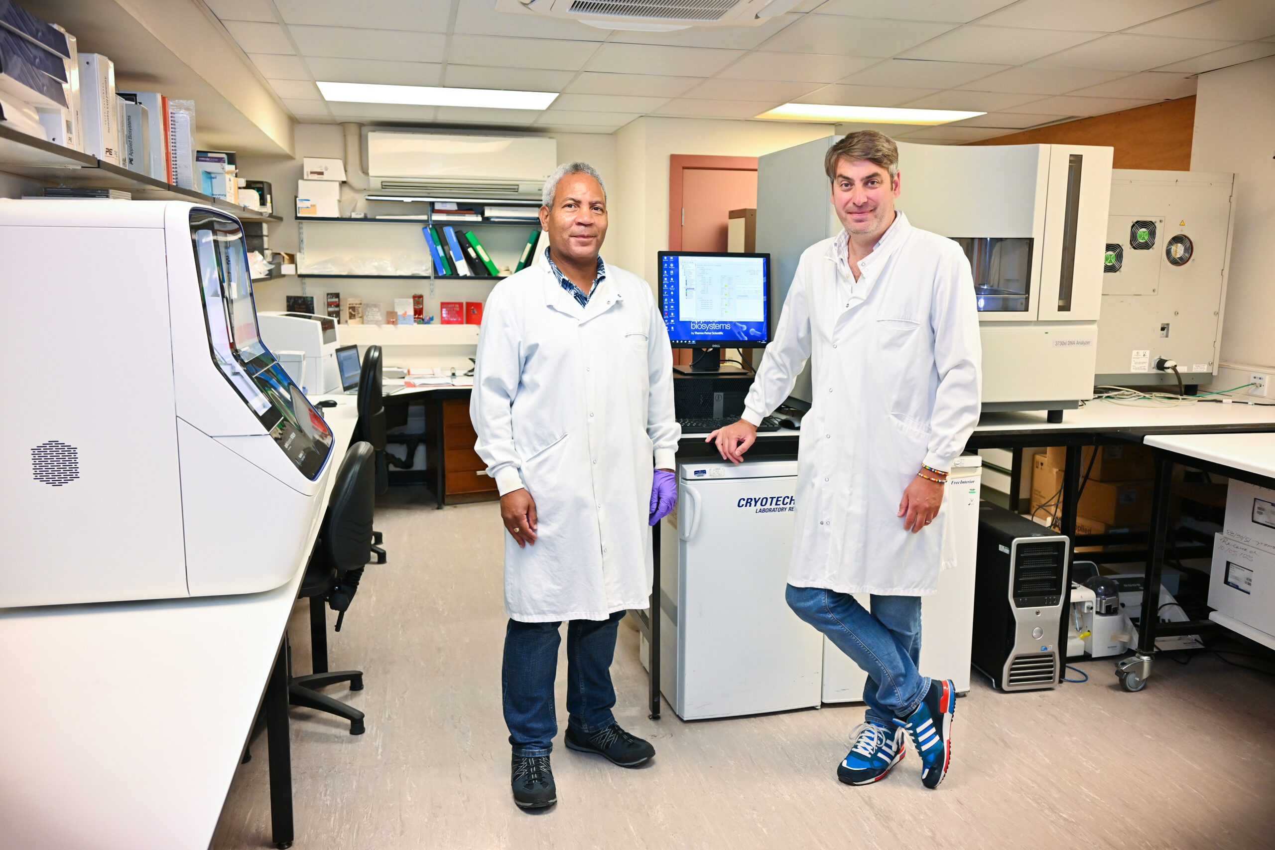 Two technicians in a lab