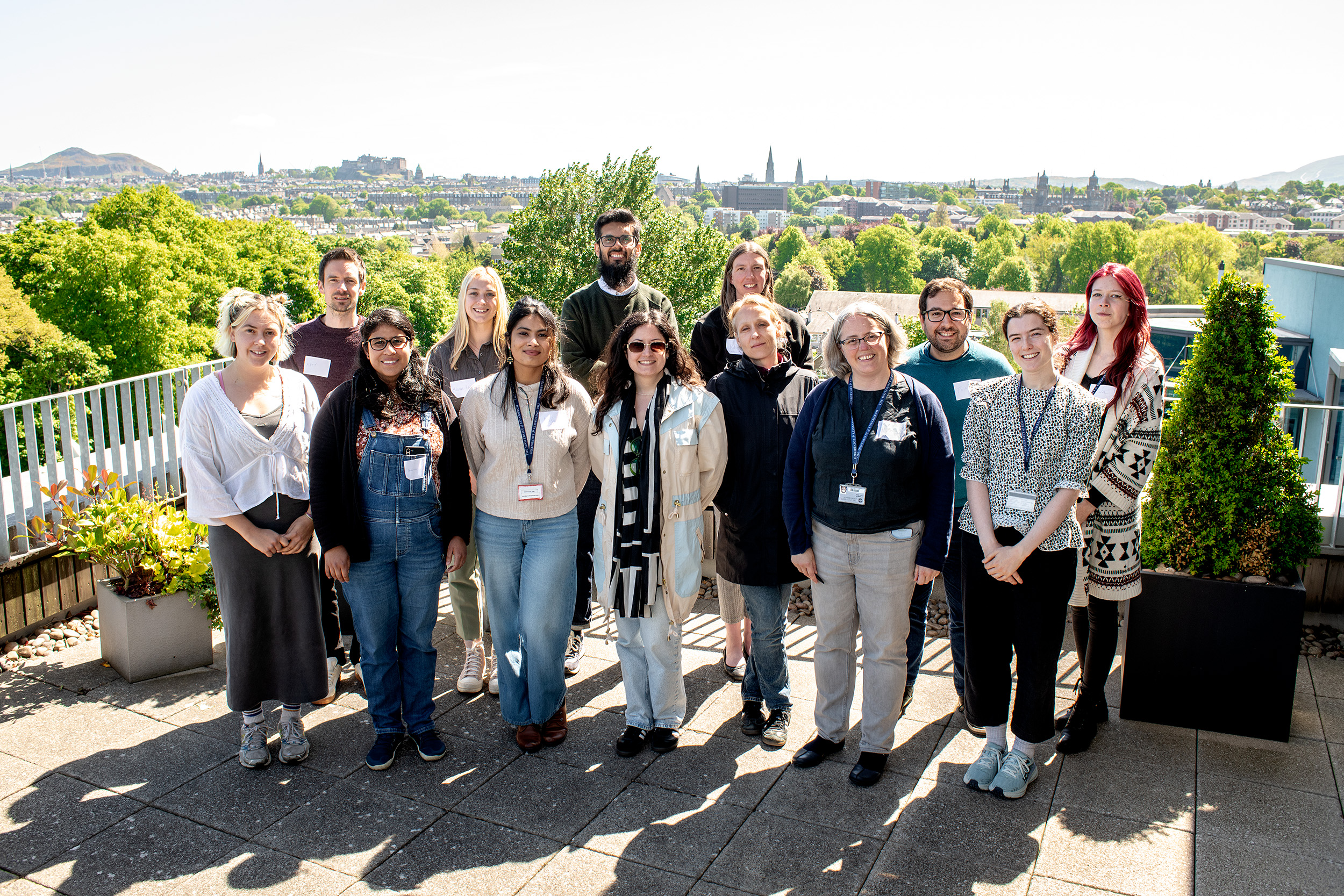 Attendees at the ESRIC Super-Resolution specialist School on the balcony of the Institute of Genetics and Cancer