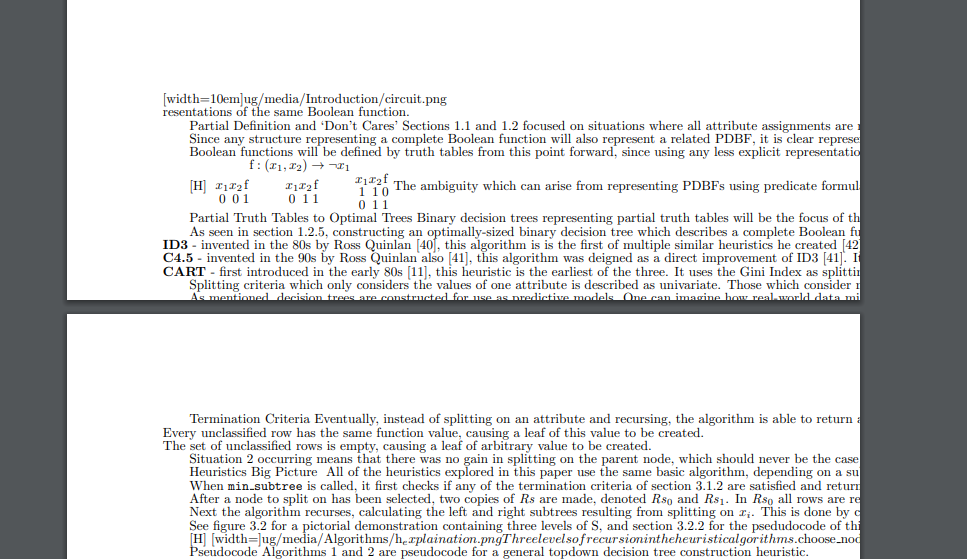 A screenshot of a unreadable document, containing text which overflows to off of the page and displayed commands.