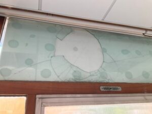 Image showing a broken glass pane in a teaching room