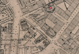 Screenshot of map of Edinburgh with red dot on Brighton St