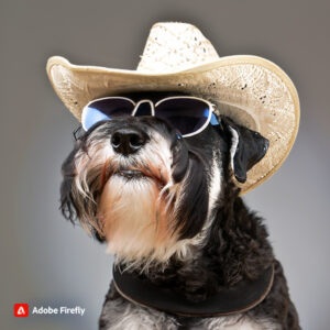 Schnauzer with cowboy hat and sunglasses