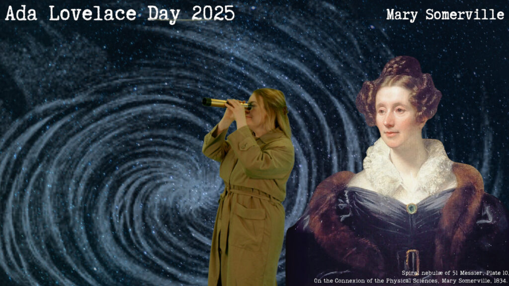 Satu in a photo with Mary Sommerville with a Spiral nebulae of 51 Messier in the background