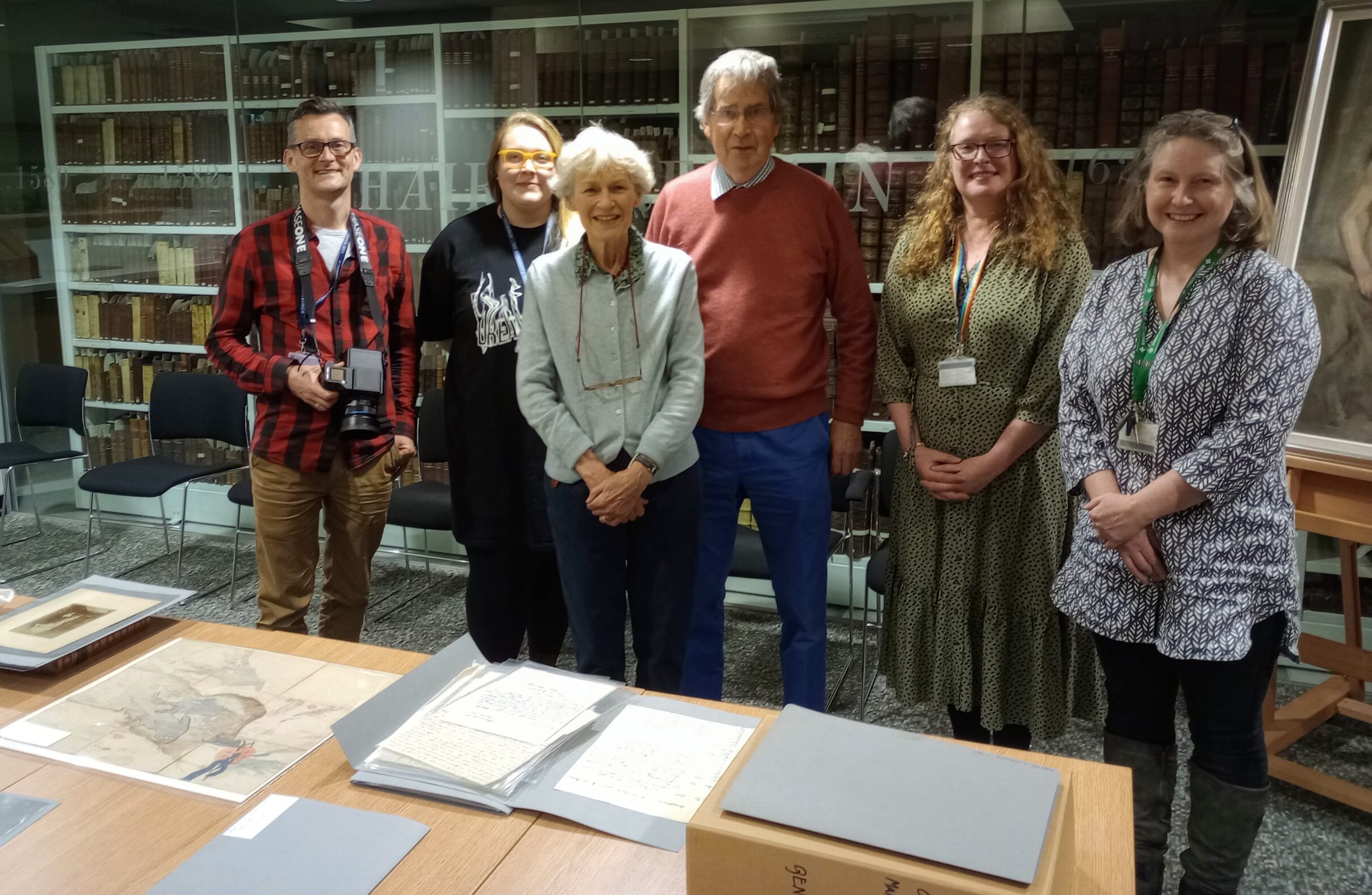 Some of the Lyell project staff  post with John and Ginny Murray when they met at the University's Main Library 