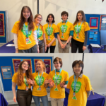 Student members of the Maths Outreach Team wearing yellow and green science festival t-shirts at the National Museum