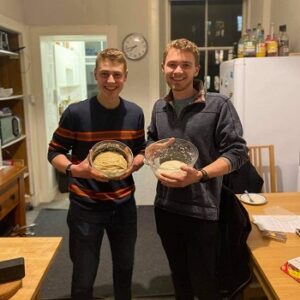 Jamie (right) with his Bake Off champion flatmate Peter (left)