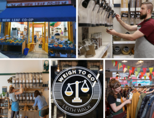 A collage of 5 sustainable shops in Edinburgh