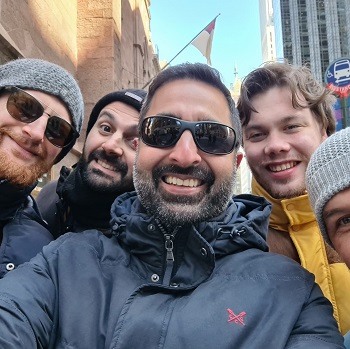 Group photo taken in Midtown Manhattan, From left to right Florian Primavesi, Andrea Tufo, Adam Frampton, William, Stefan Stattner
